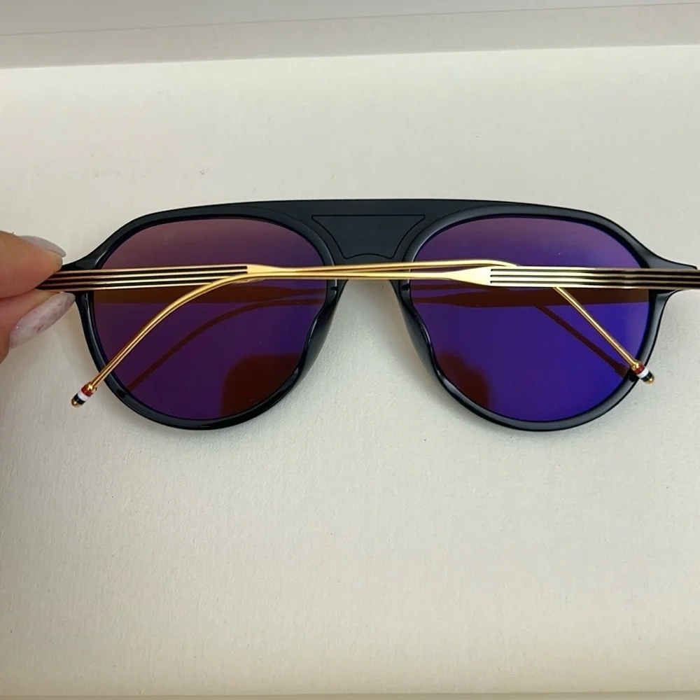 NIB THOM BROWNE TB-809 Aviator Sunglasses in Navy/Gold 55mm Made in Japan $650